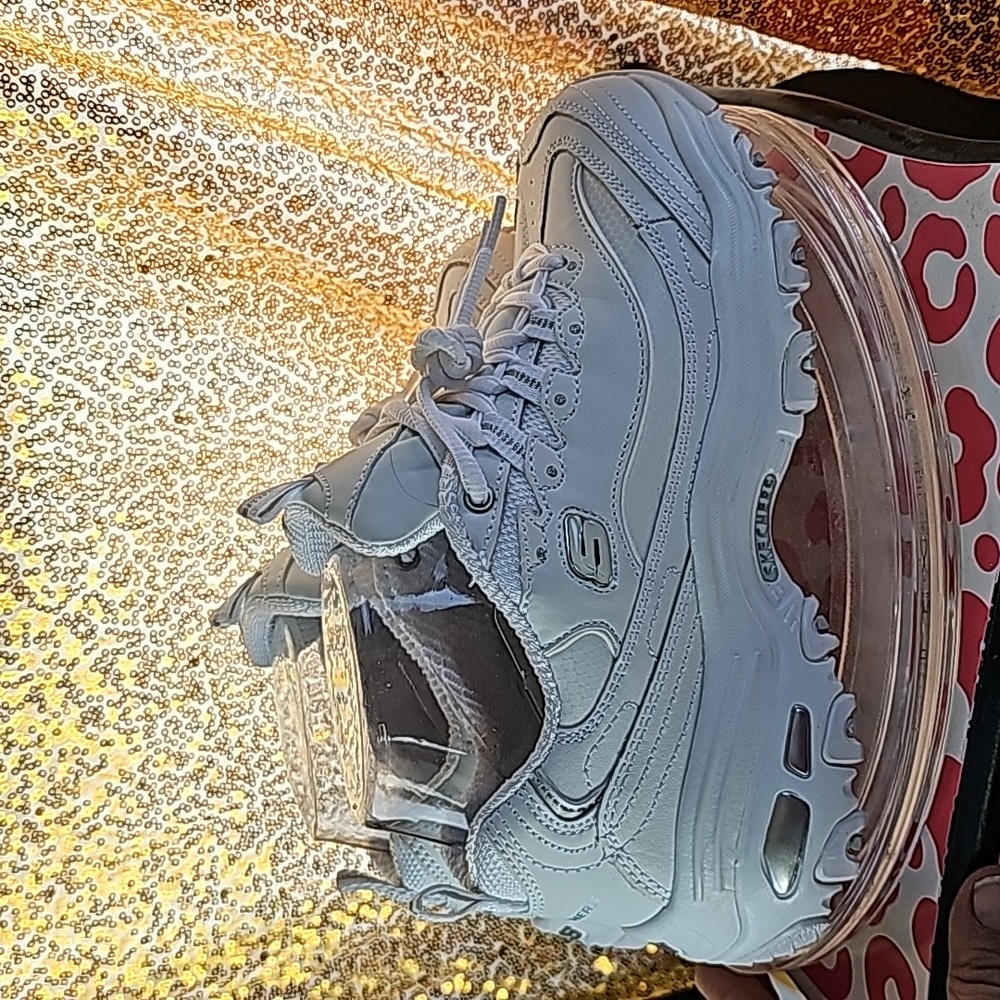 B Skechers D-Lites-New Scene White Silver Women LifeStyle Casual Shoes - Picture 6 of 11